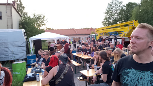 Festival visitors at tables